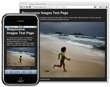 Responsive Image illustration: contextual image sizes shown on iPhone
and
desktop