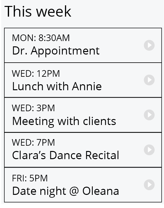 illustration of a weekly schedule component at small breakpoint.