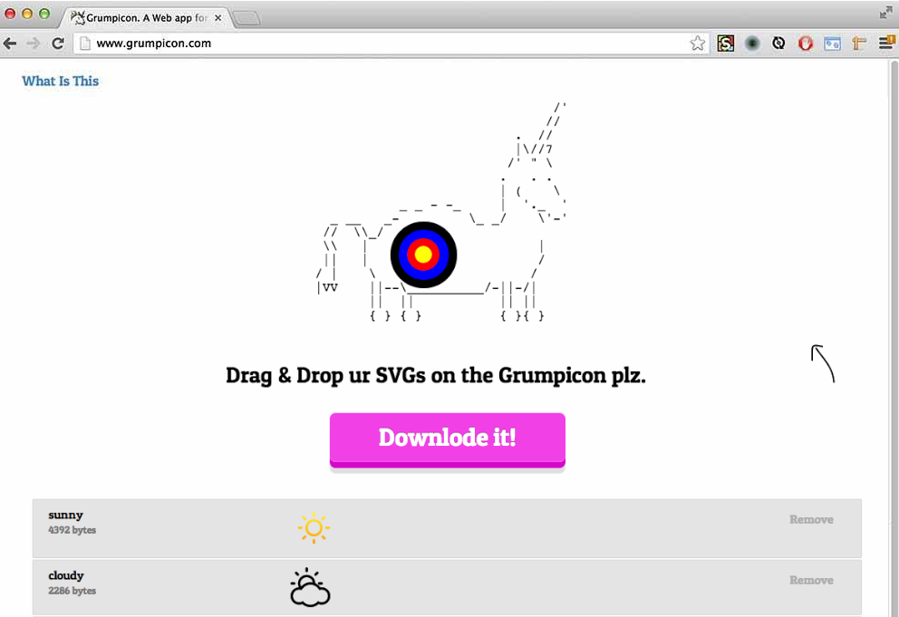 screenshot of grumpicon web app with a download button after uploading the svgs