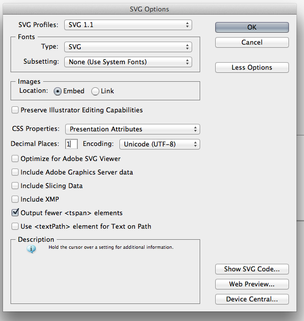 screenshot of adobe illustrator svg settings for saving