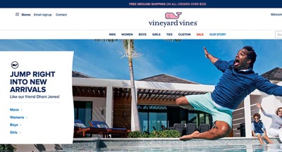 screenshot of the vineyard vines homepage
