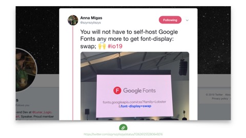 screenshot of a Tweet from Anna Migas about Google fonts